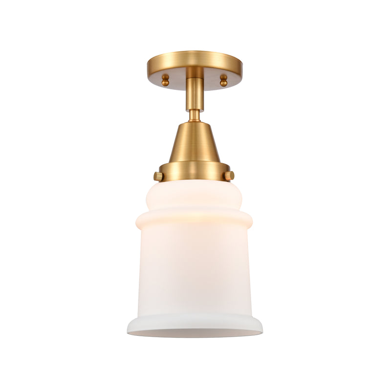 Canton Flush Mount shown in the Satin Gold finish with a Matte White shade