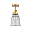 Canton Flush Mount shown in the Satin Gold finish with a Clear shade