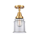 Canton Flush Mount shown in the Satin Gold finish with a Clear shade