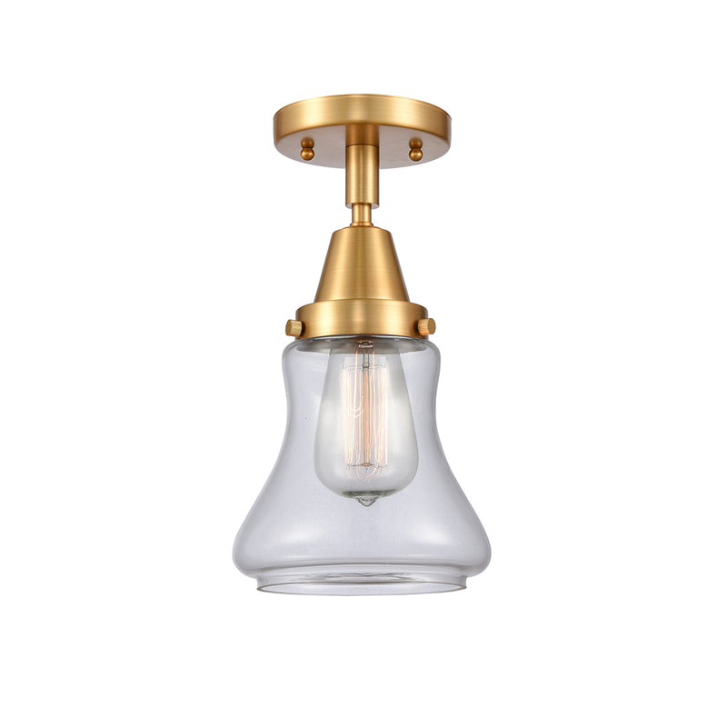 Bellmont Flush Mount shown in the Satin Gold finish with a Clear shade