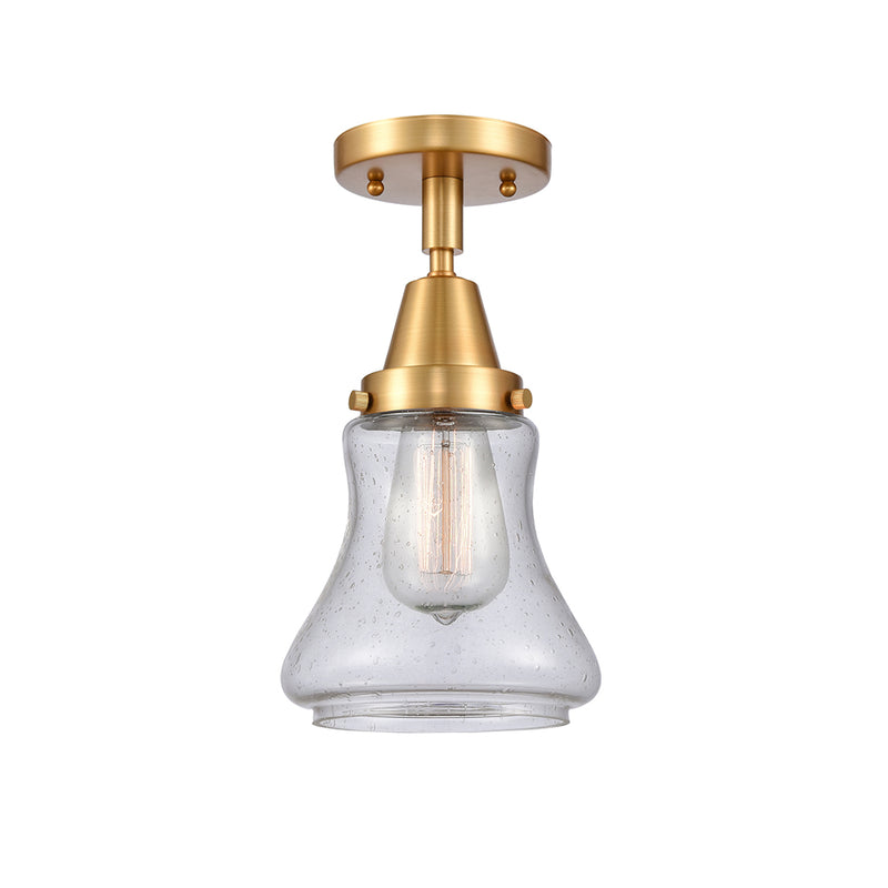 Bellmont Flush Mount shown in the Satin Gold finish with a Seedy shade