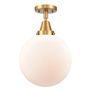 Beacon Flush Mount shown in the Satin Gold finish with a Matte White shade