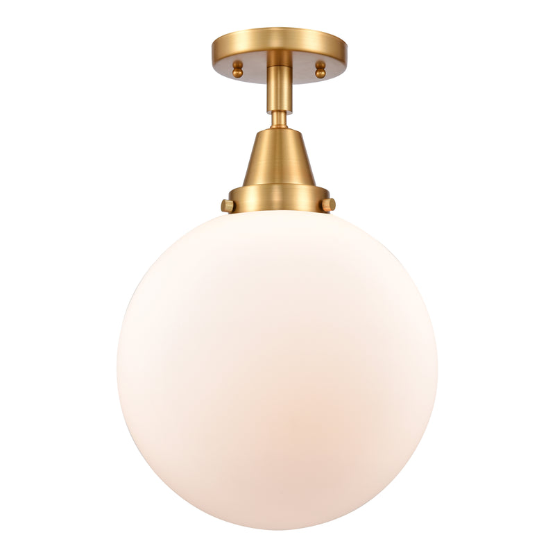 Beacon Flush Mount shown in the Satin Gold finish with a Matte White shade