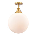 Beacon Flush Mount shown in the Satin Gold finish with a Matte White shade