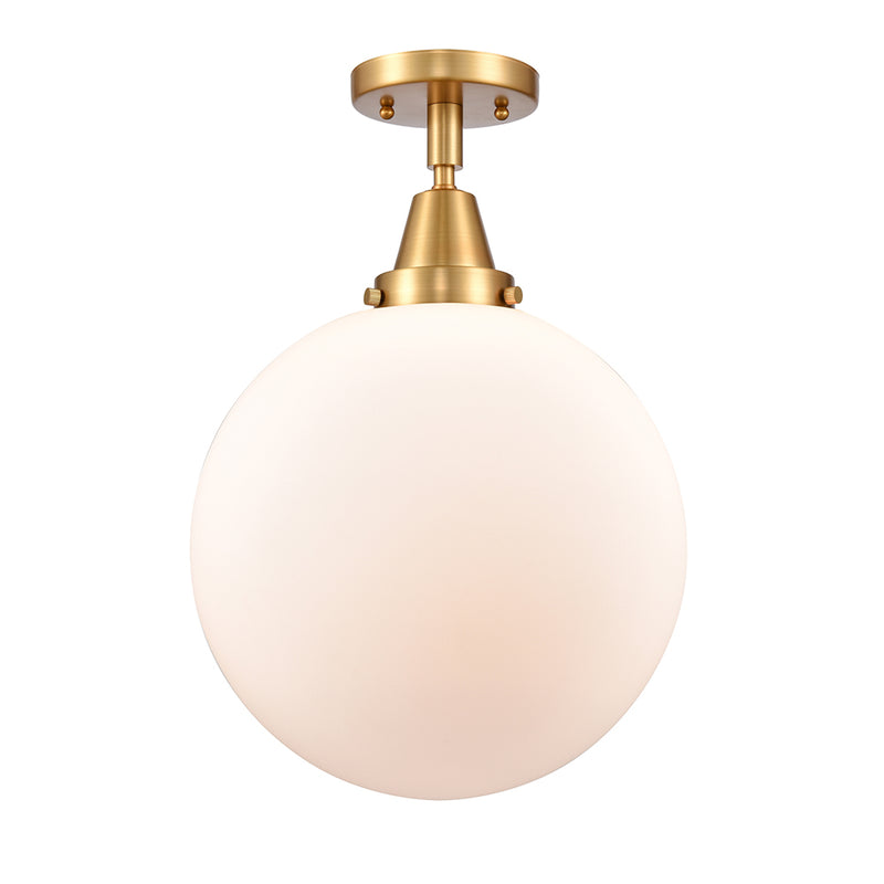 Beacon Flush Mount shown in the Satin Gold finish with a Matte White shade