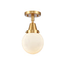 Beacon Flush Mount shown in the Satin Gold finish with a Matte White shade