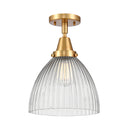 Seneca Falls Flush Mount shown in the Satin Gold finish with a Clear Halophane shade