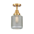 Stanton Flush Mount shown in the Satin Gold finish with a Clear Wire Mesh shade