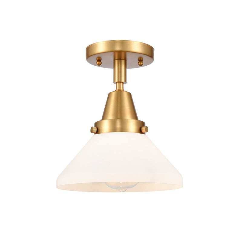 Caden Flush Mount shown in the Satin Gold finish with a Matte White shade