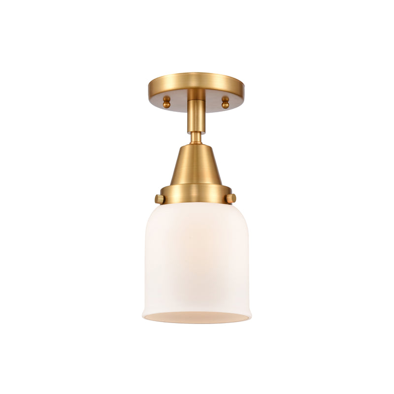 Bell Flush Mount shown in the Satin Gold finish with a Matte White shade