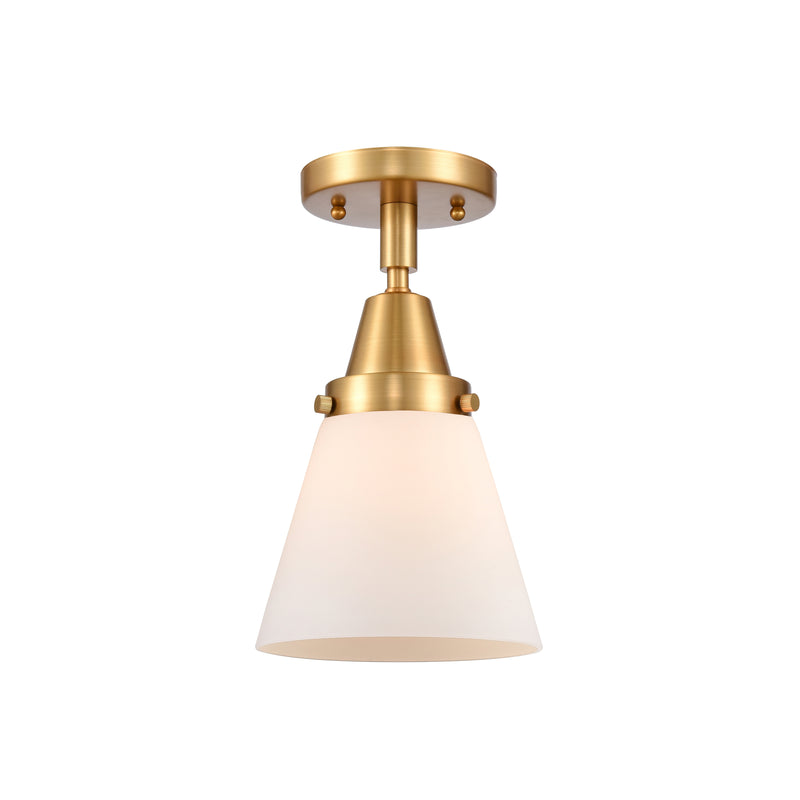 Cone Flush Mount shown in the Satin Gold finish with a Matte White shade