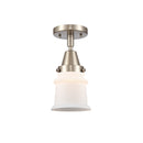 Canton Flush Mount shown in the Brushed Satin Nickel finish with a Matte White shade