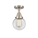 Beacon Flush Mount shown in the Brushed Satin Nickel finish with a Clear shade