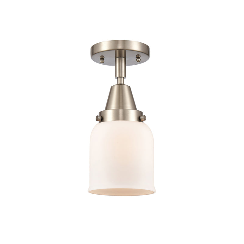 Bell Flush Mount shown in the Brushed Satin Nickel finish with a Matte White shade