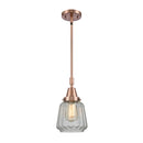 Chatham Mini Pendant shown in the Antique Copper finish with a Clear shade