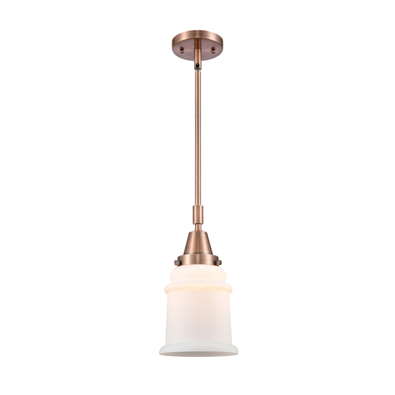 Canton Mini Pendant shown in the Antique Copper finish with a Matte White shade