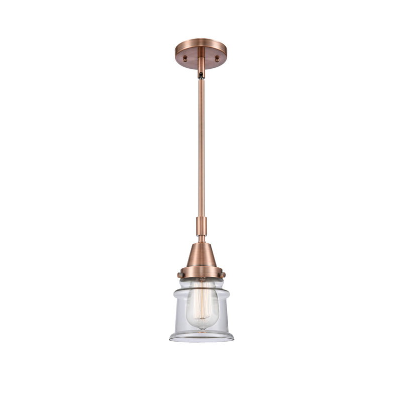 Canton Mini Pendant shown in the Antique Copper finish with a Clear shade