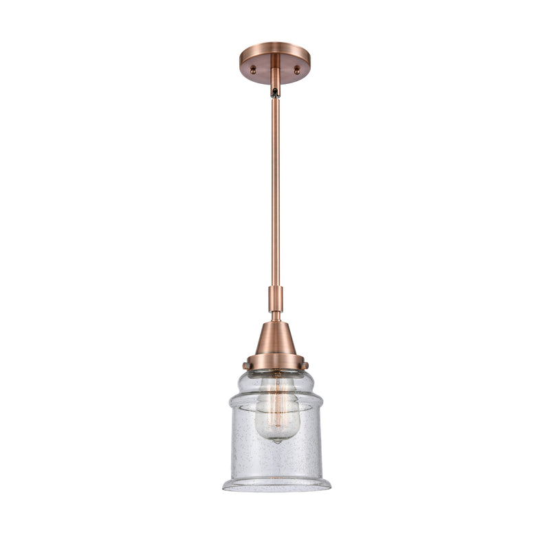 Canton Mini Pendant shown in the Antique Copper finish with a Seedy shade