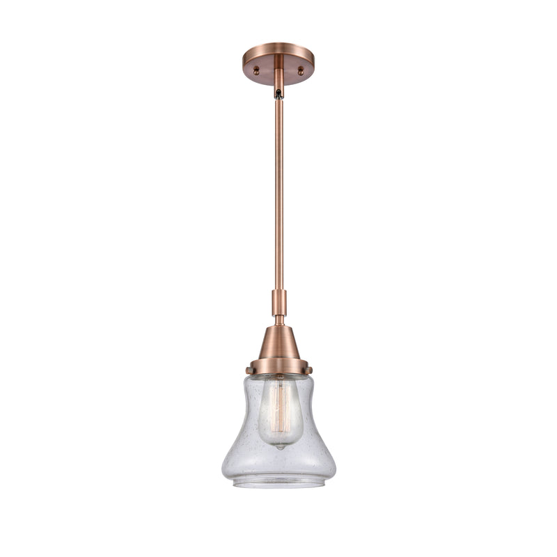 Bellmont Mini Pendant shown in the Antique Copper finish with a Seedy shade