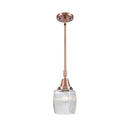 Colton Mini Pendant shown in the Antique Copper finish with a Clear Halophane shade