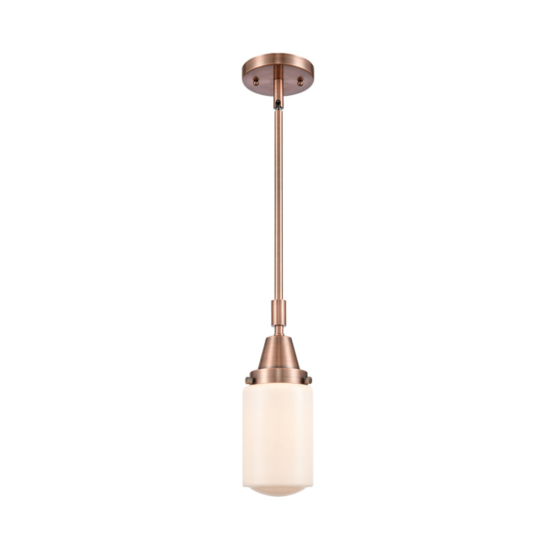 Dover Mini Pendant shown in the Antique Copper finish with a Matte White shade