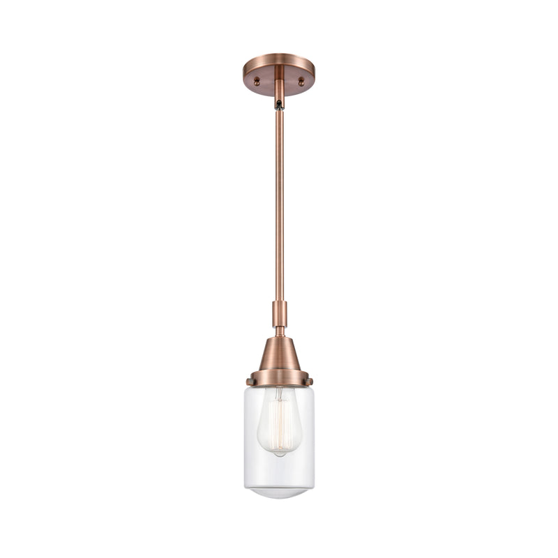 Dover Mini Pendant shown in the Antique Copper finish with a Clear shade