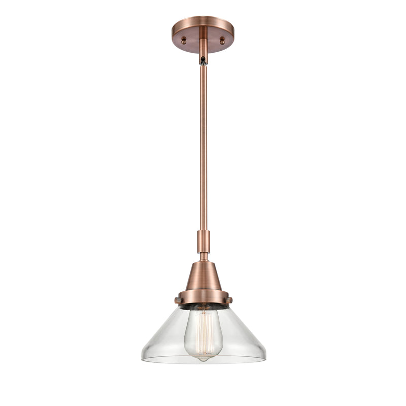 Caden Mini Pendant shown in the Antique Copper finish with a Clear shade