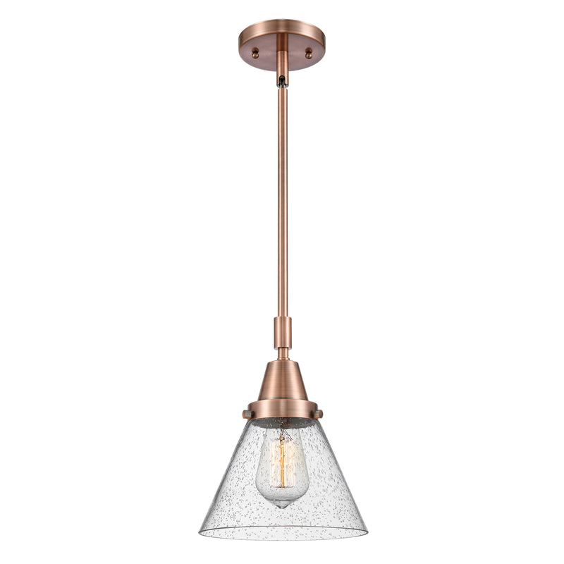 Cone Mini Pendant shown in the Antique Copper finish with a Seedy shade