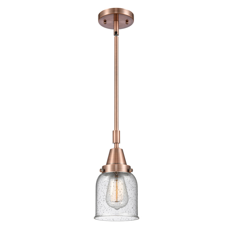 Bell Mini Pendant shown in the Antique Copper finish with a Seedy shade