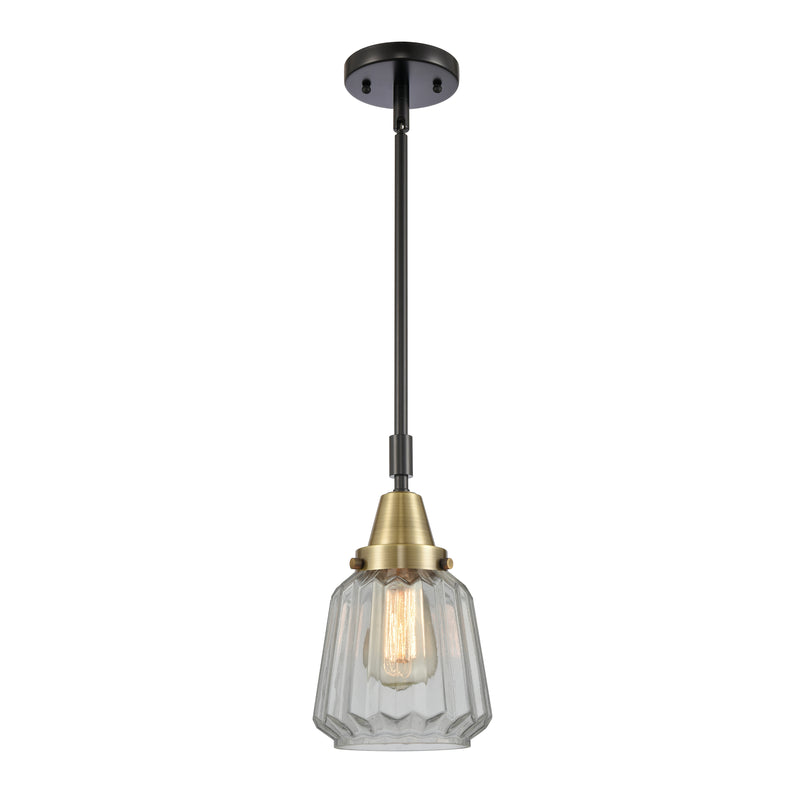 Chatham Mini Pendant shown in the Black Antique Brass finish with a Clear shade