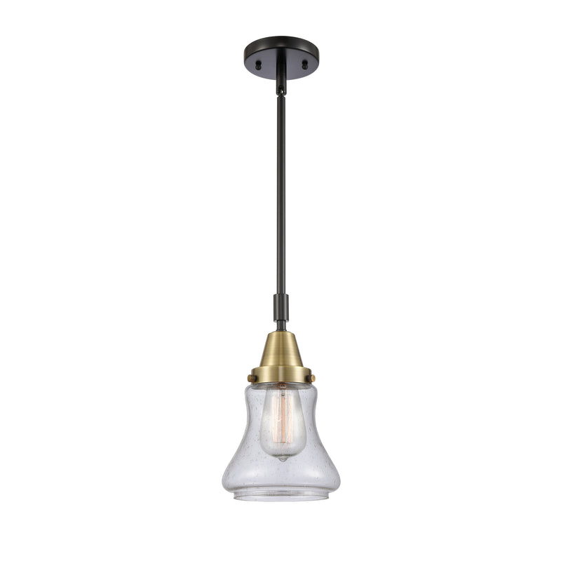 Bellmont Mini Pendant shown in the Black Antique Brass finish with a Seedy shade