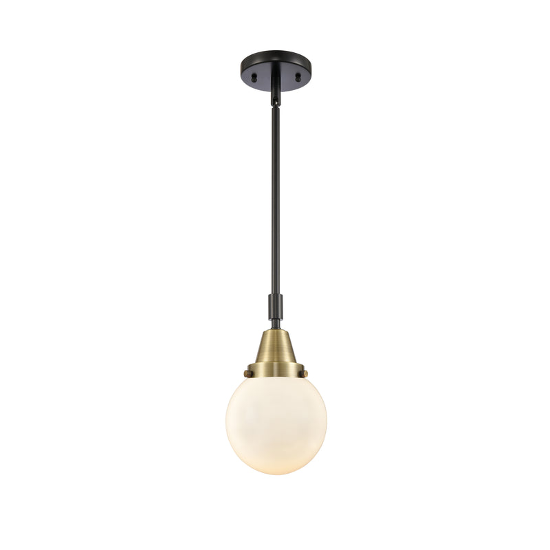 Beacon Mini Pendant shown in the Black Antique Brass finish with a Matte White shade