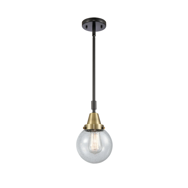 Beacon Mini Pendant shown in the Black Antique Brass finish with a Seedy shade