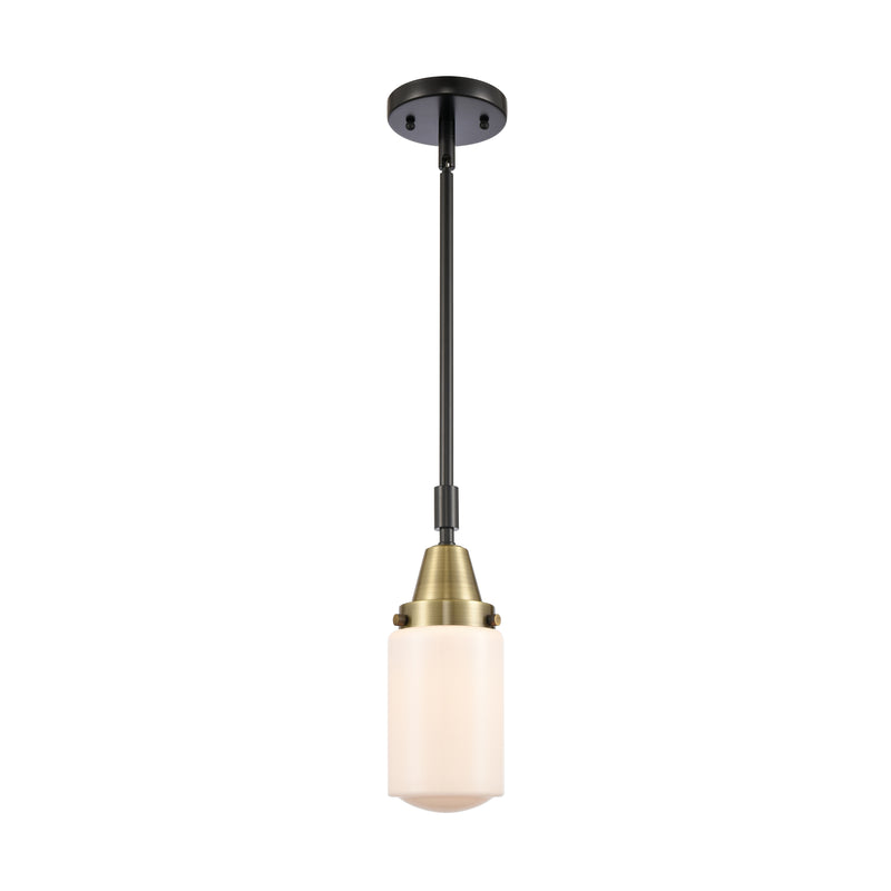 Dover Mini Pendant shown in the Black Antique Brass finish with a Matte White shade