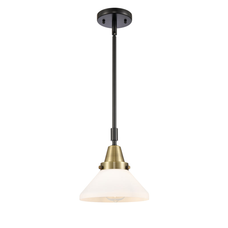 Caden Mini Pendant shown in the Black Antique Brass finish with a Matte White shade