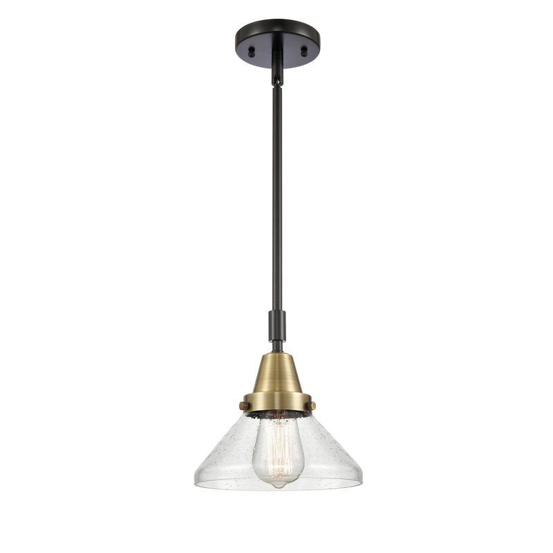 Caden Mini Pendant shown in the Black Antique Brass finish with a Seedy shade