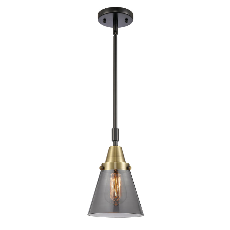 Cone Mini Pendant shown in the Black Antique Brass finish with a Plated Smoke shade