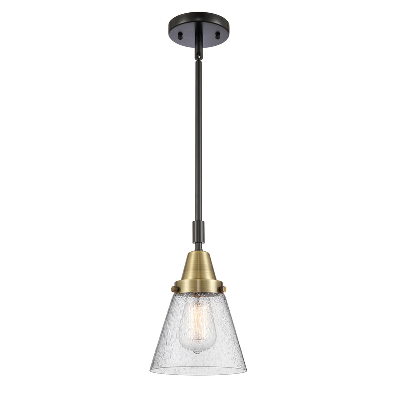 Cone Mini Pendant shown in the Black Antique Brass finish with a Seedy shade