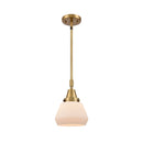 Fulton Mini Pendant shown in the Brushed Brass finish with a Matte White shade