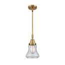 Bellmont Mini Pendant shown in the Brushed Brass finish with a Seedy shade