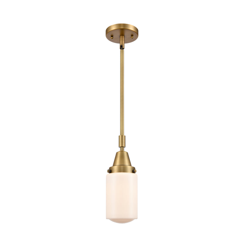 Dover Mini Pendant shown in the Brushed Brass finish with a Matte White shade