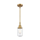 Dover Mini Pendant shown in the Brushed Brass finish with a Seedy shade