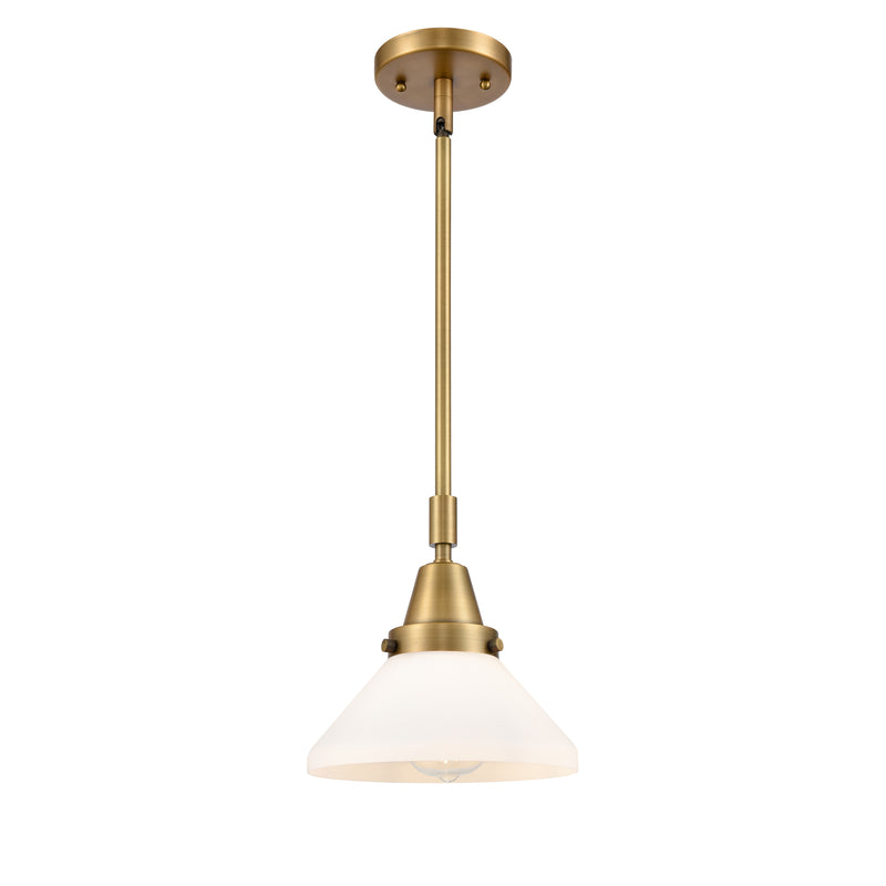 Caden Mini Pendant shown in the Brushed Brass finish with a Matte White shade