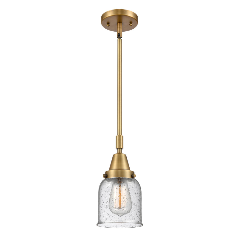 Bell Mini Pendant shown in the Brushed Brass finish with a Seedy shade