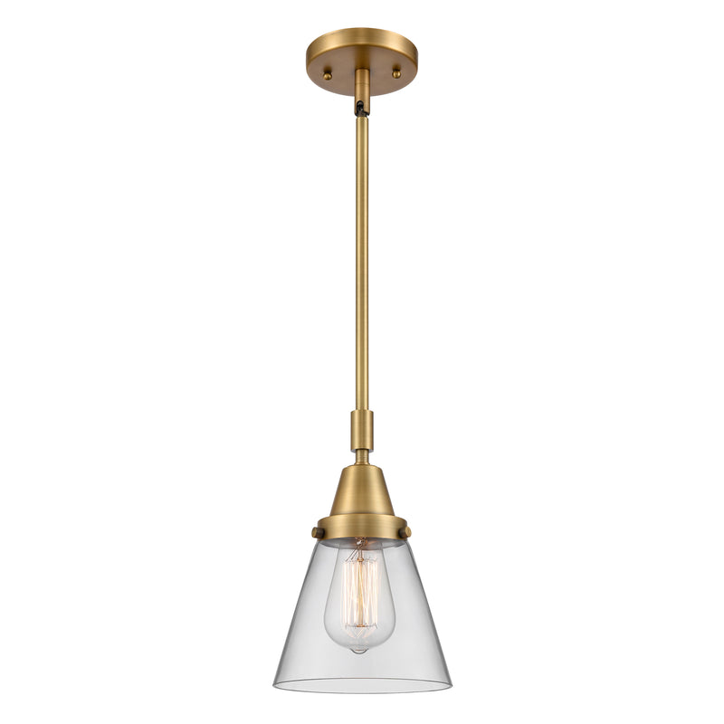 Cone Mini Pendant shown in the Brushed Brass finish with a Clear shade