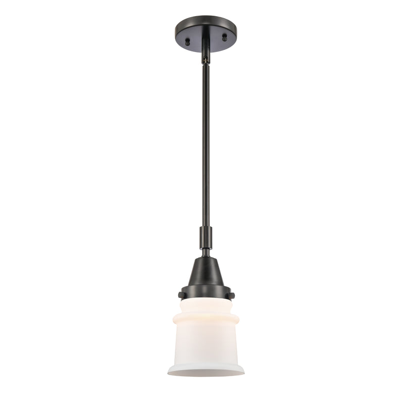 Canton Mini Pendant shown in the Matte Black finish with a Matte White shade