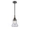 Bellmont Mini Pendant shown in the Matte Black finish with a Clear shade