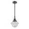 Oxford Mini Pendant shown in the Matte Black finish with a Seedy shade