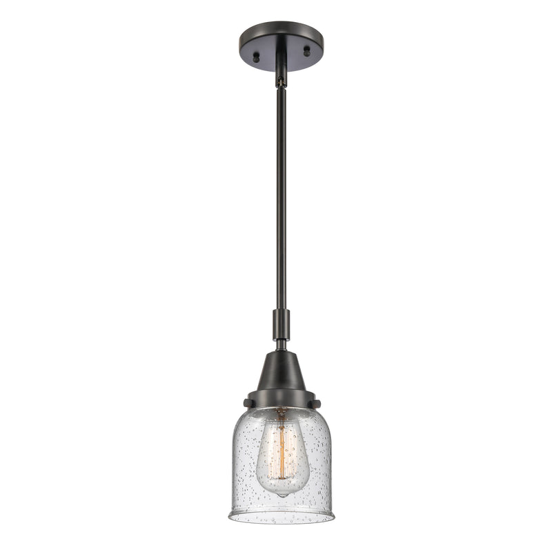 Bell Mini Pendant shown in the Matte Black finish with a Seedy shade