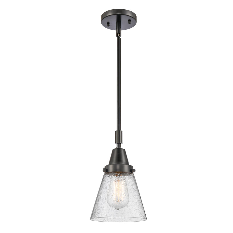 Cone Mini Pendant shown in the Matte Black finish with a Seedy shade